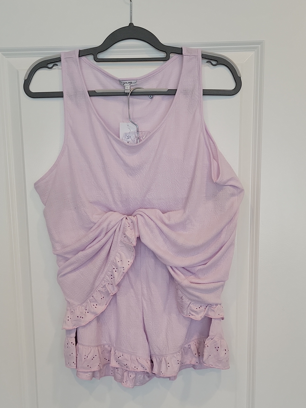 You Say Lilac Eyelet Trim Sleep Set Shorts/Top Large NWT